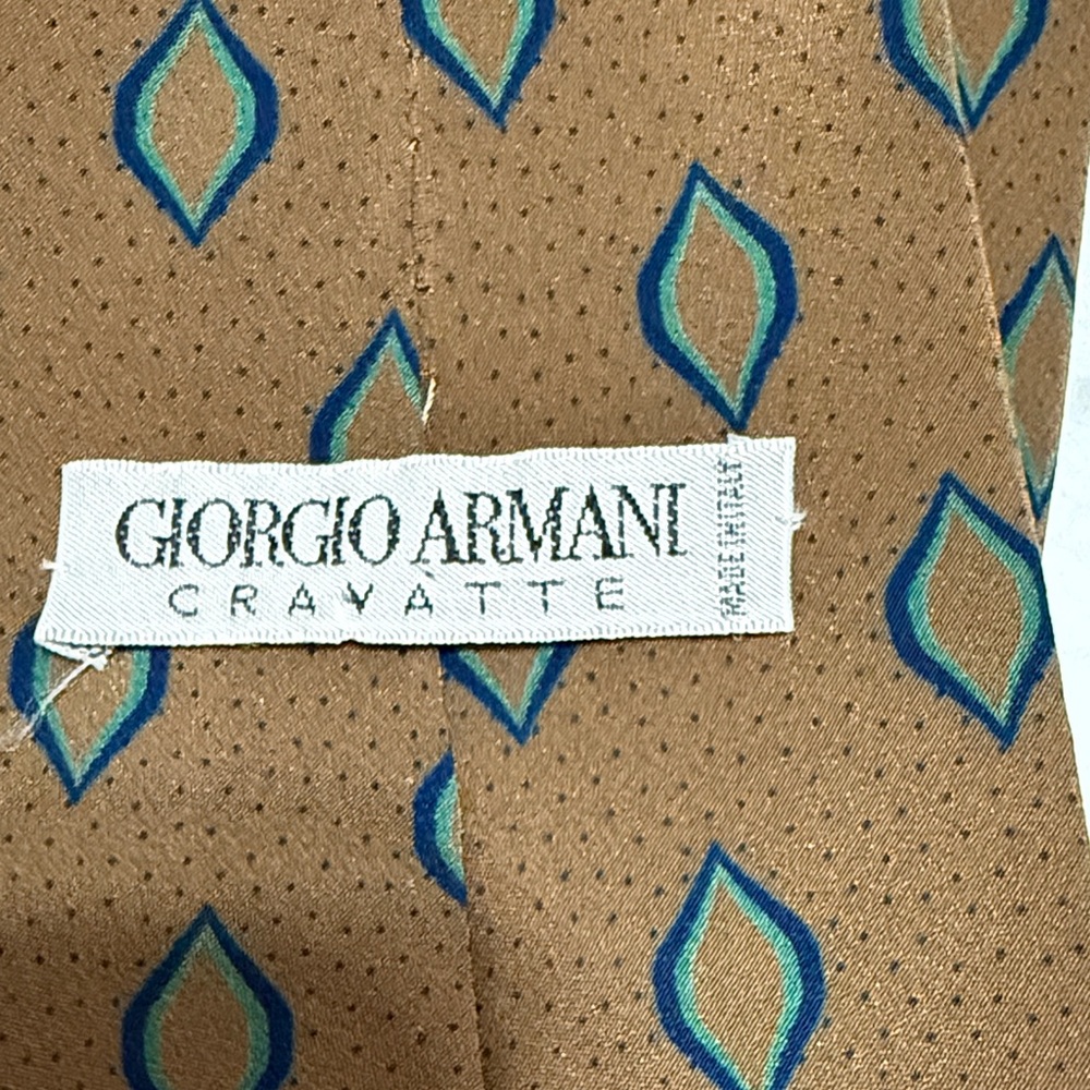 Giorgio Armani Brown Tie with Teal Diamond Design - Picture 2 of 3